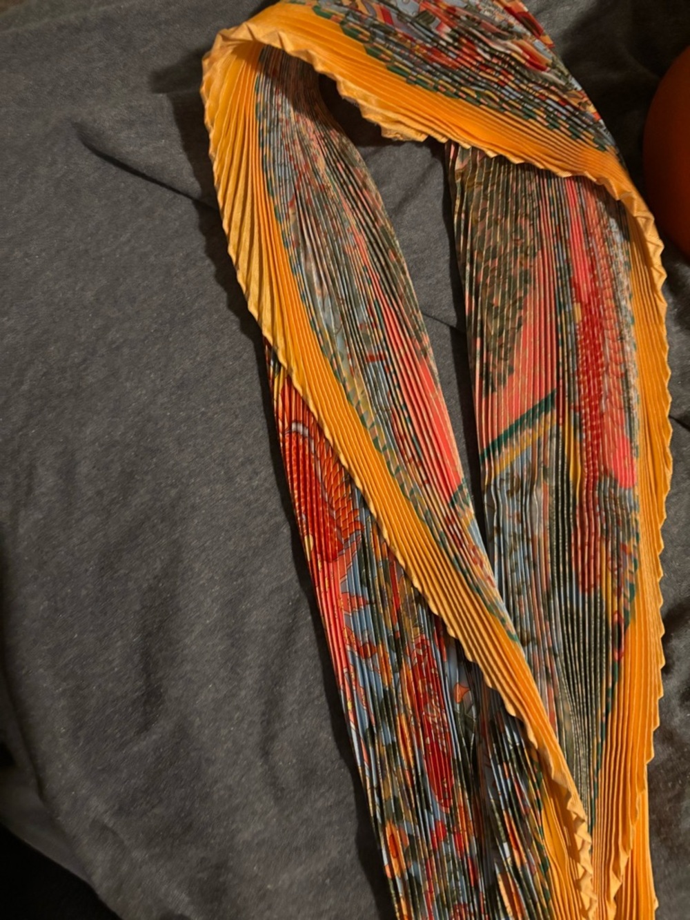 HERMES Carre 90 Pleated AXIS MUNDI Unisex Scarf Orange with box - Picture 9 of 9